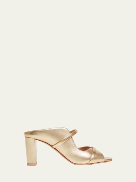 MALONE SOULIERS Norah Metallic Leather Two-Band Block Heel Sandals