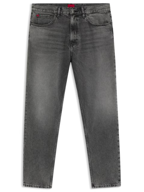 HUGO TAPERED-FIT JEANS IN GRAY DENIM WITH USED EFFECTS