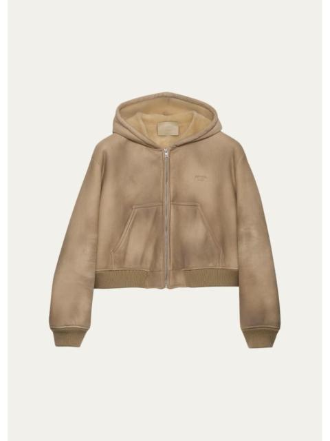 Prada Lamb Shearling & Suede Hooded Zip Jacket