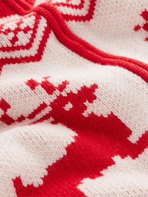 BODEN Zip Up Jacquard Cardigan-Poppy Red Reindeer