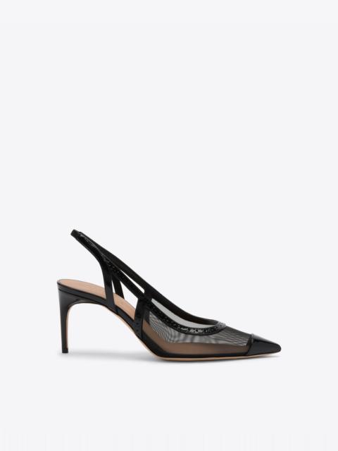 MALONE SOULIERS Aubrey 70 Black Mesh Slingbacks