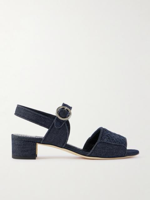 Manolo Blahnik Vibius 30 Herringbone Denim Sandals