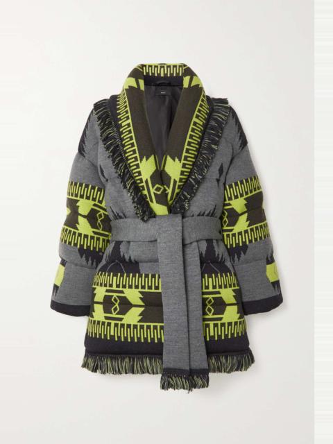 Alanui Icon belted fringed quilted wool-jacquard down jacket