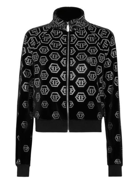 PHILIPP PLEIN Monogram rhinestone zipped sweatshirt