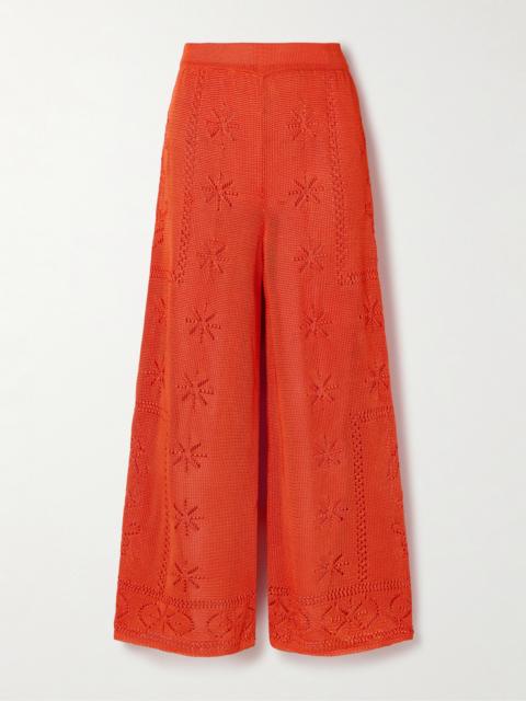 CALLE DEL MAR Pointelle-knit Wide-leg Pants