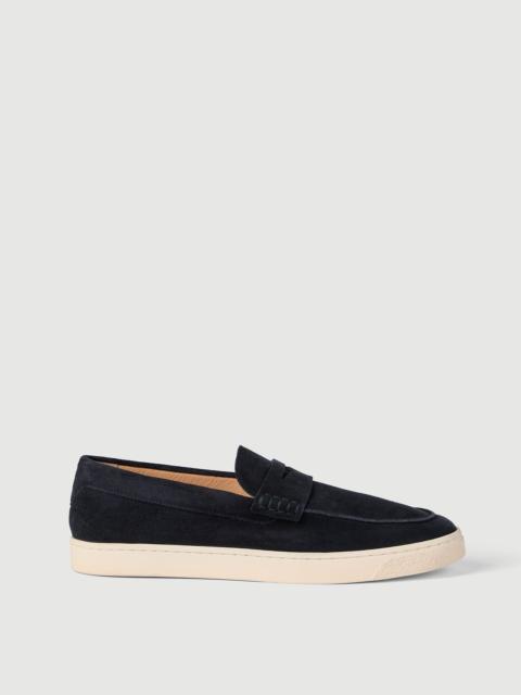 Brunello Cucinelli Washed suede loafer sneakers with natural rubber sole