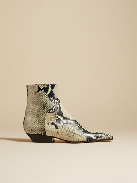 KHAITE The Marfa Ankle Boot in Natural Python-Embossed Leather
