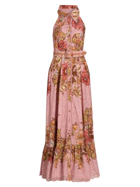HEMANT & NANDITA Women's Sula Floral Cotton Tie-Waist Maxi Shirtdress - Dusty Pink