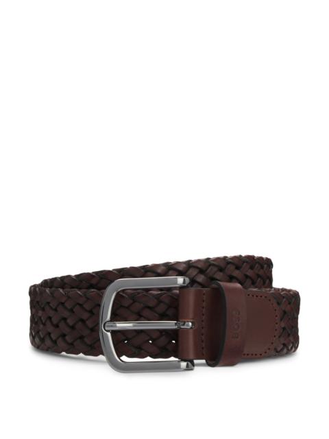 WOVEN-LEATHER BELT WITH LOGO KEEPER