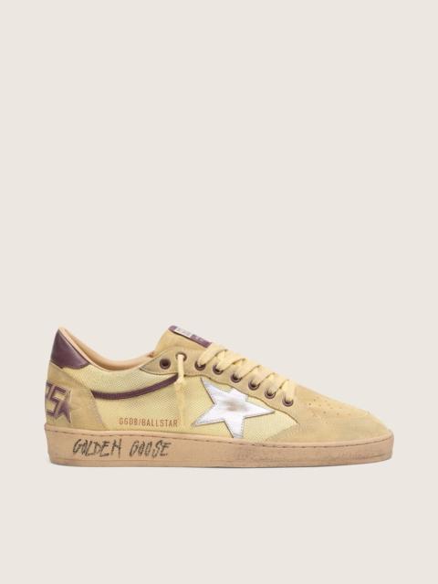 Golden Goose Men’s Ball Star in yellow suede with silver star and yellow mesh inserts