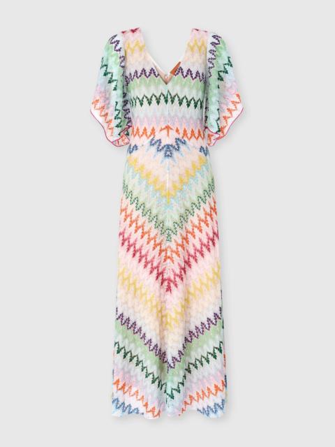 Missoni Long dress with V-neck in zigzag lamé viscose