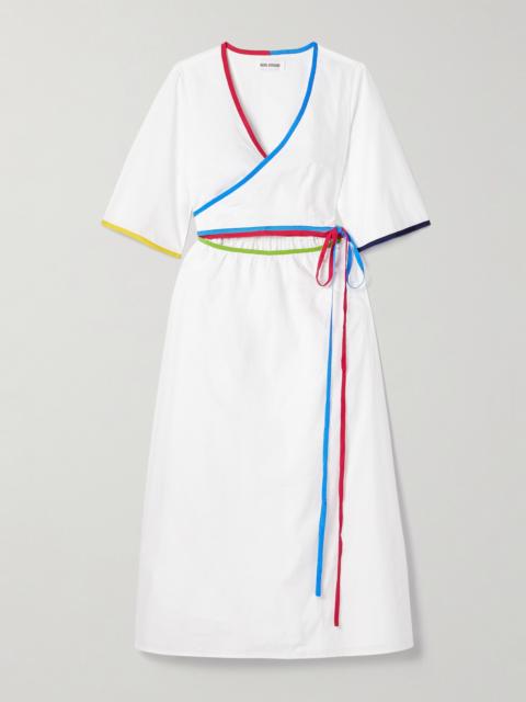 ROSIE ASSOULIN Ribbon Grosgrain-trimmed Cotton-poplin Midi Wrap Dress