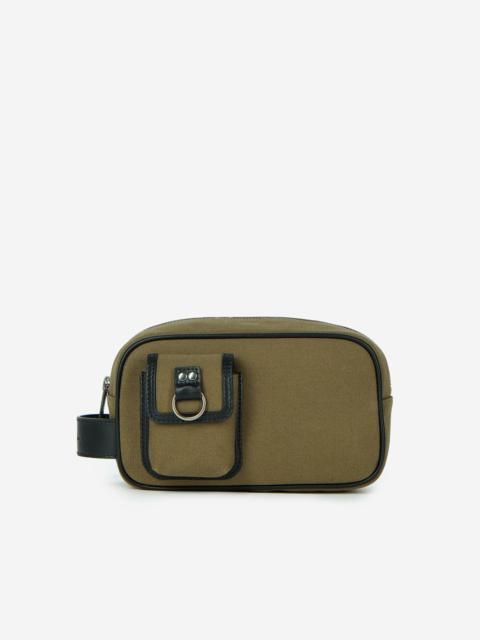 The Kooples KHAKI CANVAS AND LEATHER CLUTCH BAG