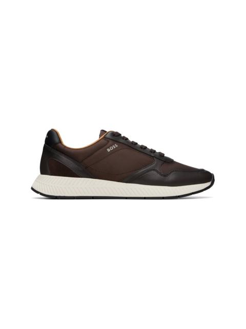 BOSS Brown Leather & Canvas Sneakers