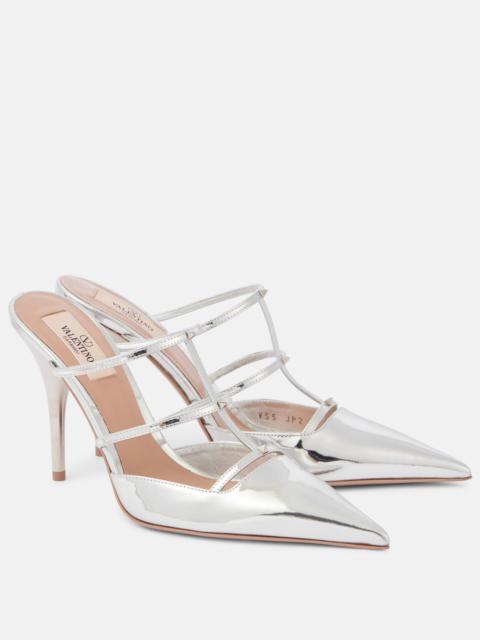 Wispy Rockstud metallic leather mules