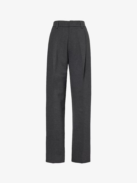 Pleated tapered-leg mid-rise stretch-woven trousers