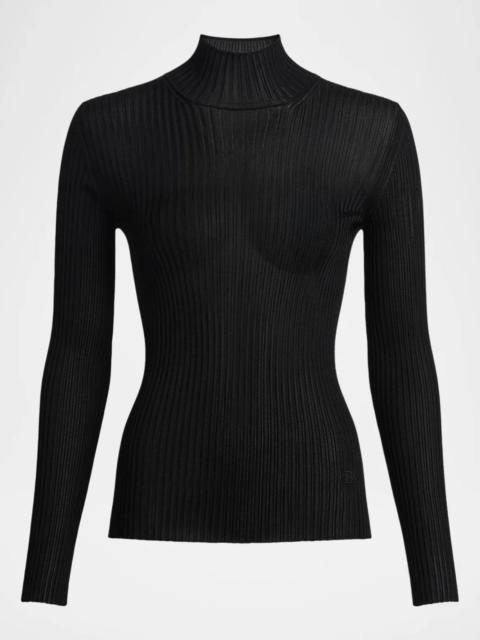 Balmain High-Neck Rib-Knit Fitted Top