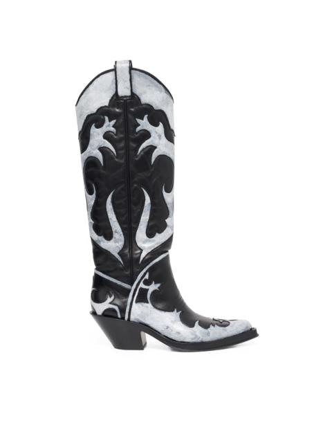 GABRIELA HEARST Hand Painted Capitana Cowboy Boot in Black & Grey Leather