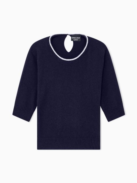 GIORGIO ARMANI SWEATER SWEATERS CASHMERE MICROCRYSTALS TRIM SHORT-SLEEVE