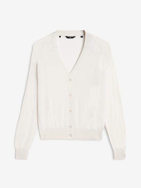 7 For All Mankind Silk Blend V-Neck Cardigan in Ivory