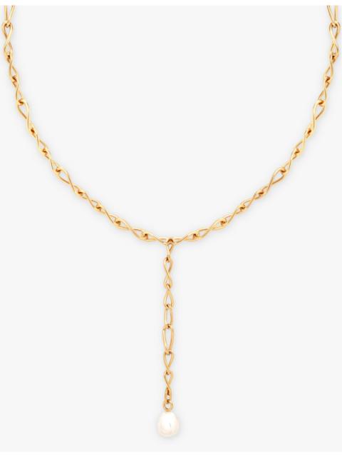 ASTRID & MIYU Infinite rhodium-plated sterling-silver and freshwater-pearl lariat necklace