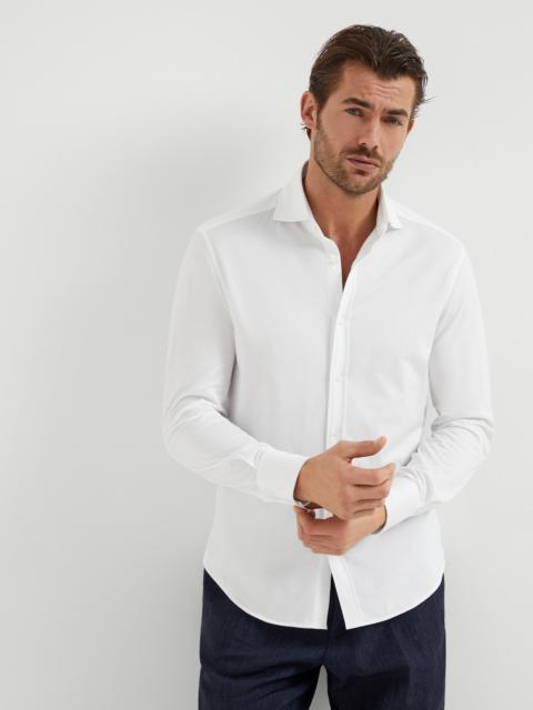 Brunello Cucinelli Cotton piqué basic fit shirt with spread collar
