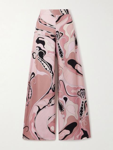 PUCCI Printed silk-twill wide-leg pants Pink