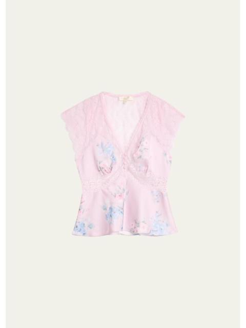 LoveShackFancy Verelle Floral Satin Top