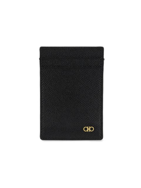 FERRAGAMO Men's Micro Gancio Leather Money Clip Card Holder - Nero