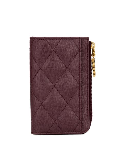 SAINT LAURENT Women's Cassandre Bijou Zip Card Case in Grain De Poudre Leather - Rouge Cabernet