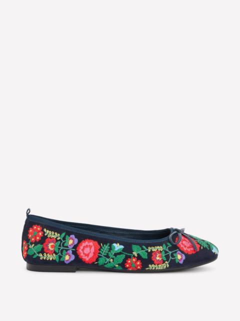 BODEN Patti Round Toe Ballet Flats-Navy Embroidered