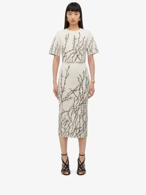 Alexander McQueen Women's Thorn Branches Pencil Skirt in Ivory/black