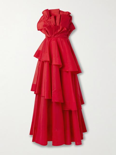 Aje. Selestia Strapless Ruffled Tiered Organza Gown