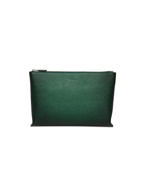Santoni Green saffiano leather pouch
