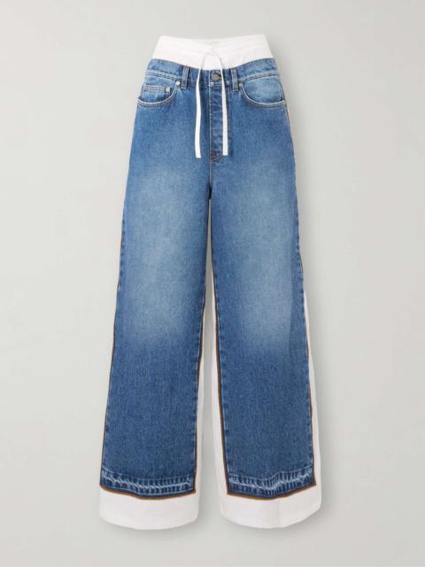Jean Paul Gaultier Layered cotton-twill and denim wide-leg pants