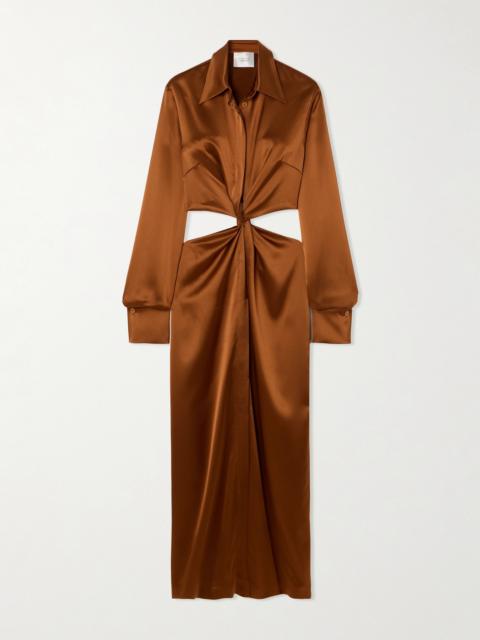 GALVAN Hock Twist-front Cutout Satin Maxi Dress