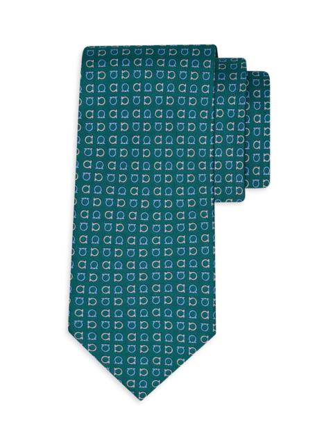FERRAGAMO Men's Gancini Two-Tone Silk Tie - Verde Scuro