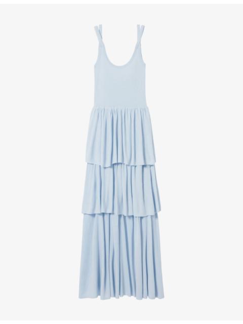 Claudie Pierlot Scoop-Neck Ruffle-Skirt Knitted Maxi Dress
