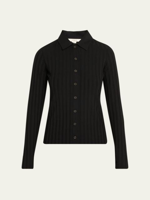 Vince Long-Sleeve Ribbed Button-Front Top