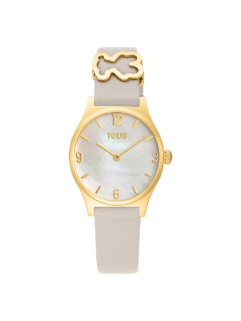 TOUS Analog watch with white leather bracelet, gold-colored steel and mother-of-pearl face Epic Icon