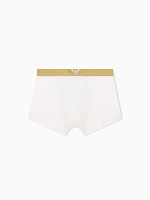 EMPORIO ARMANI STRETCH COTTON JERSEY TRUNKS WITH A SHINY LOGO BAND