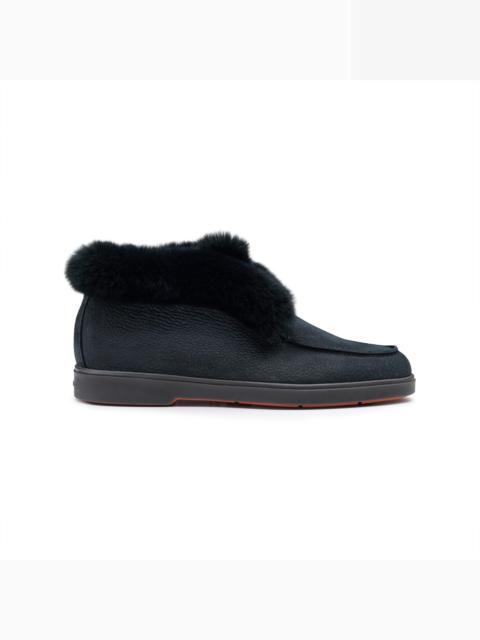 Santoni Women's black suede desert boot with fur