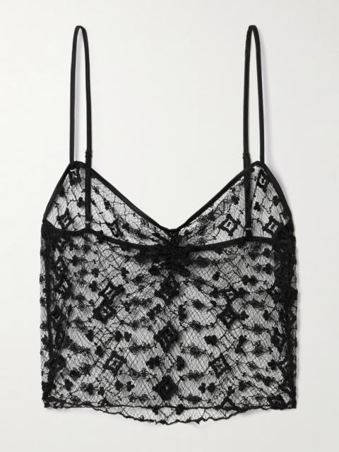 KIKI DE MONTPARNASSE Cropped Silk-blend Satin-trimmed Lace Camisole