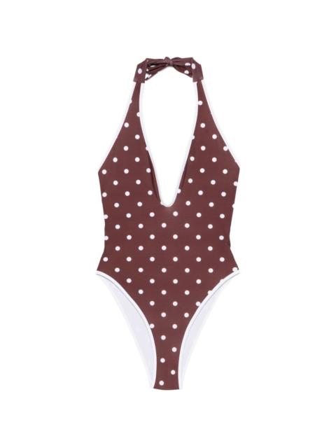 ROWEN ROSE V-neck polka dot swimsuit