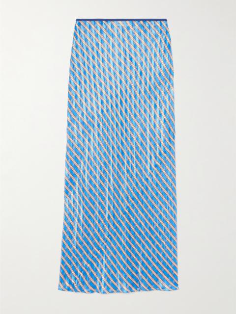 Dries Van Noten Striped Devoré-satin Midi Skirt