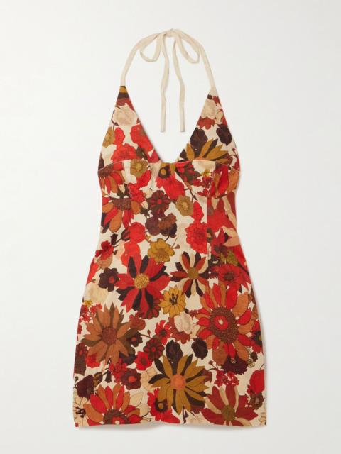 SIR. Castella floral-print linen halterneck mini dress Multi