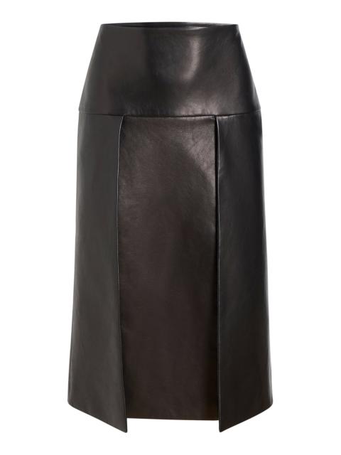 KHAITE Kidd Pleated Leather Midi Skirt black