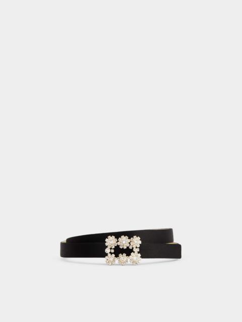 Roger Vivier Flower Strass Buckle Belt in Satin