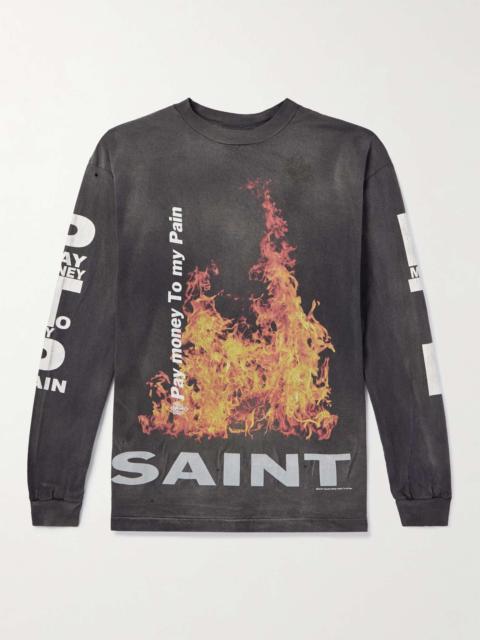 SAINT M×××××× + Pay money To my Pain Printed Distressed Cotton-Jersey T-Shirt
