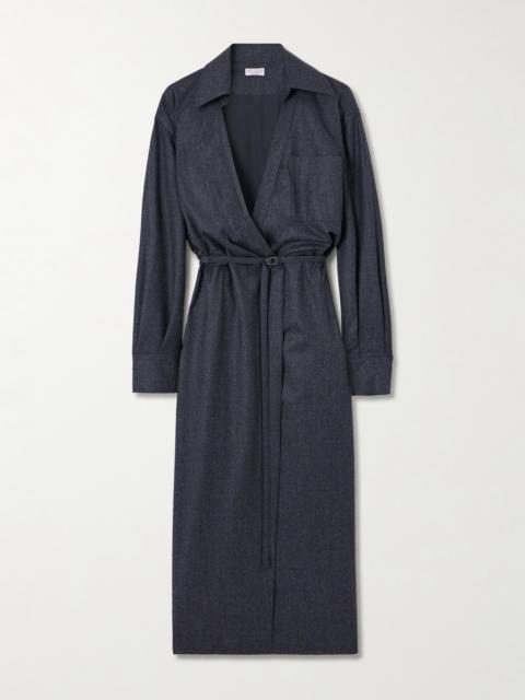 Brunello Cucinelli Belted Wrap-effect Silk Midi Dress